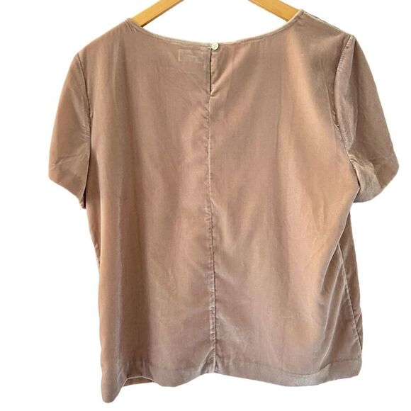 J. Crew Light Pink Short Sleeve Scoop Neck Button Lined Velvet Blouse Size M - Picture 3 of 8